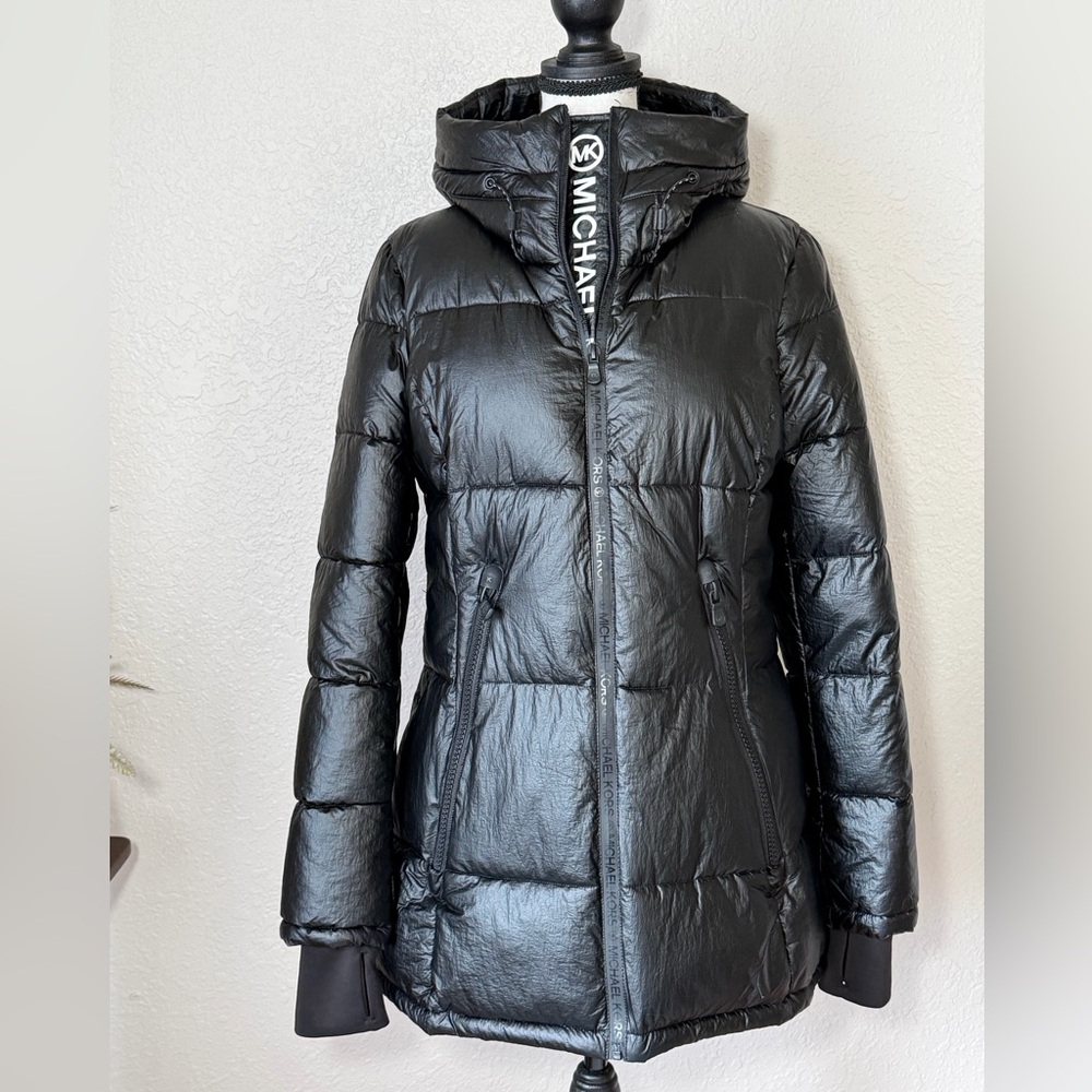 Michael Kors Shiny Black Puffer Coat - Picture 3 of 14